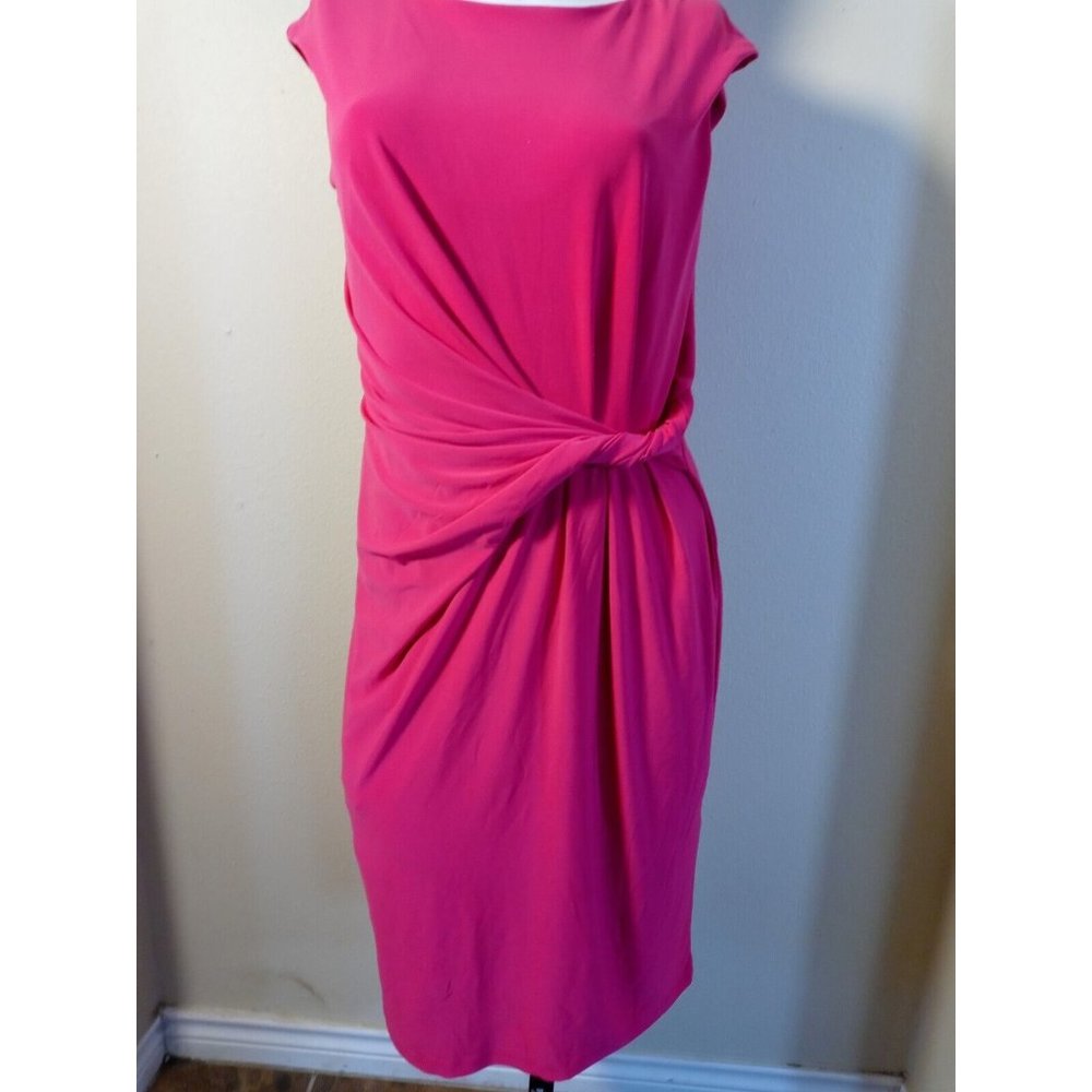 Cato Women Pink Casual Dress Sleeveless zip and  knot at the waist sz 8 spandex.